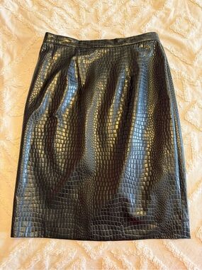 Black Faux Croc Pencil Skirt